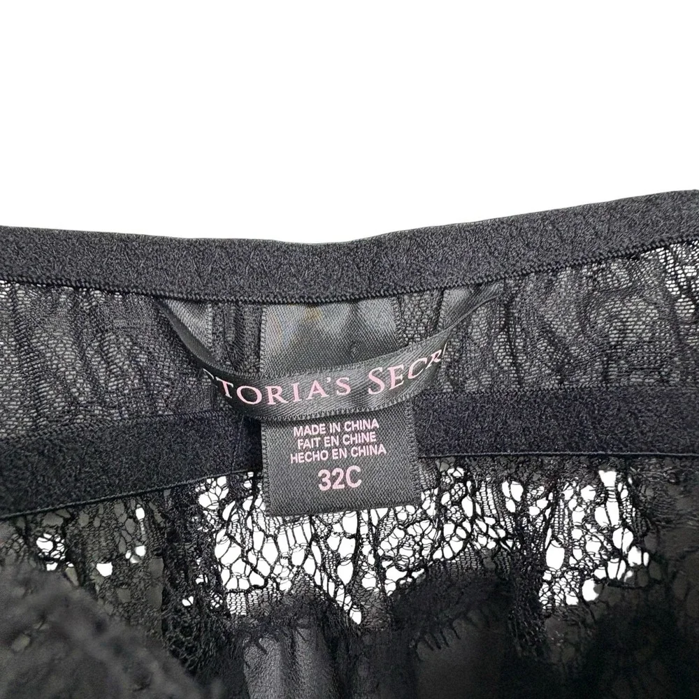 Victoria's Secret Women Babydoll Lingerie 32C Black Lace Bow Romantic Underwire